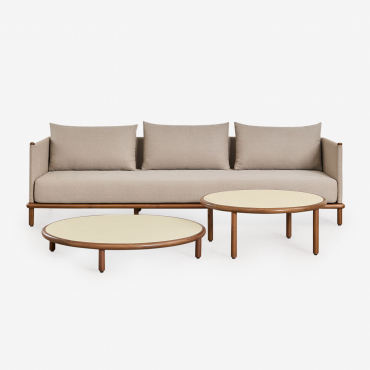Set Da Giardino Con Divano 3 Posti E 2 Tavolini Rotondi In Legno Di Acacia Olivia Beige Semoline - Sklum