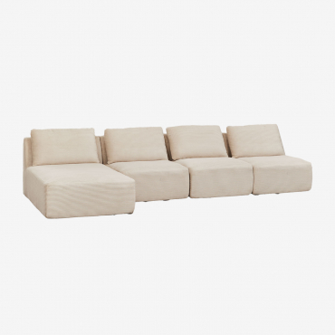Divano Modulare Temple Chaise Longue Sinistra 4 Pezzi In Velluto A Coste Sottovuoto Velluto A Coste Beige Lin - Sklum