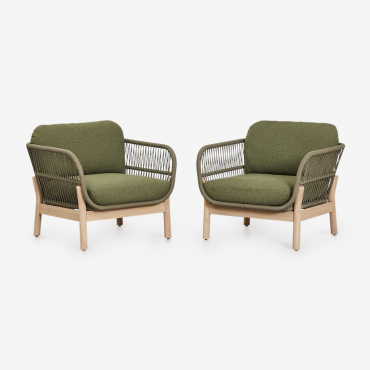 Confezione Da 2 Poltrone Da Giardino Karvia In Alluminio E Legno Di Acacia Bouclé Verde Salvia - Sklum