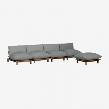 Divano Reclinabile Da Giardino Modulare A 4 Pezzi Con Pouf In Legno Di Acacia Brina Grigio Antracite - Sklum