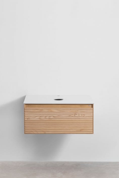 Set di mobili da bagno sospesi 80x50 cm in legno di frassino Tedrik - Marrone Frassino