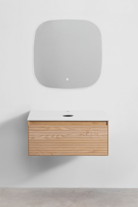 Set di mobili da bagno sospesi 80x50 cm in legno di frassino Tedrik - Marrone Frassino