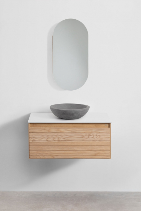 Set di mobili da bagno sospesi 80x50 cm in legno di frassino Tedrik - Marrone Frassino