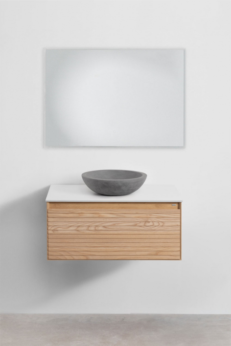 Set di mobili da bagno sospesi 80x50 cm in legno di frassino Tedrik - Marrone Frassino