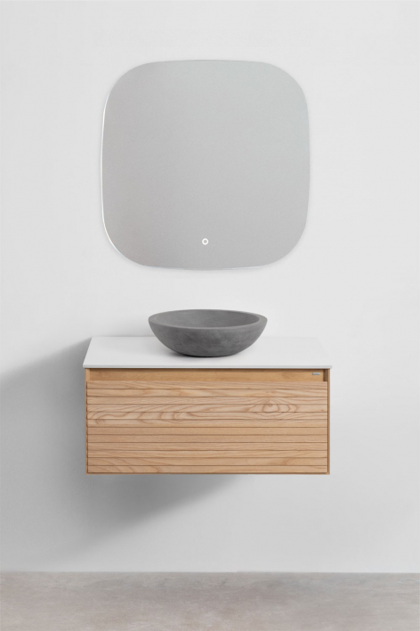 Set di mobili da bagno sospesi 80x50 cm in legno di frassino Tedrik - Marrone Frassino