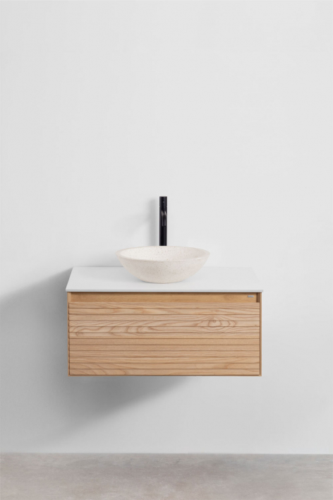 Set di mobili da bagno sospesi 80x50 cm in legno di frassino Tedrik - Marrone Frassino