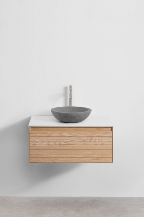 Set di mobili da bagno sospesi 80x50 cm in legno di frassino Tedrik - Marrone Frassino