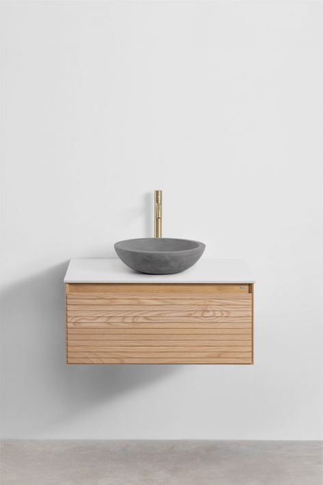 Set di mobili da bagno sospesi 80x50 cm in legno di frassino Tedrik - Marrone Frassino