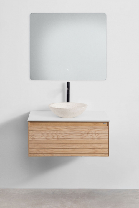 Set di mobili da bagno sospesi 80x50 cm in legno di frassino Tedrik - Marrone Frassino