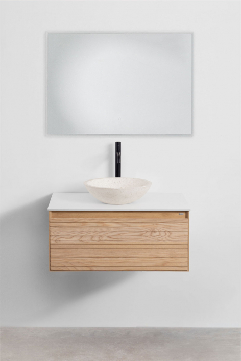 Set di mobili da bagno sospesi 80x50 cm in legno di frassino Tedrik - Marrone Frassino