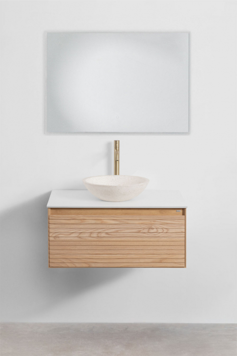 Set di mobili da bagno sospesi 80x50 cm in legno di frassino Tedrik - Marrone Frassino