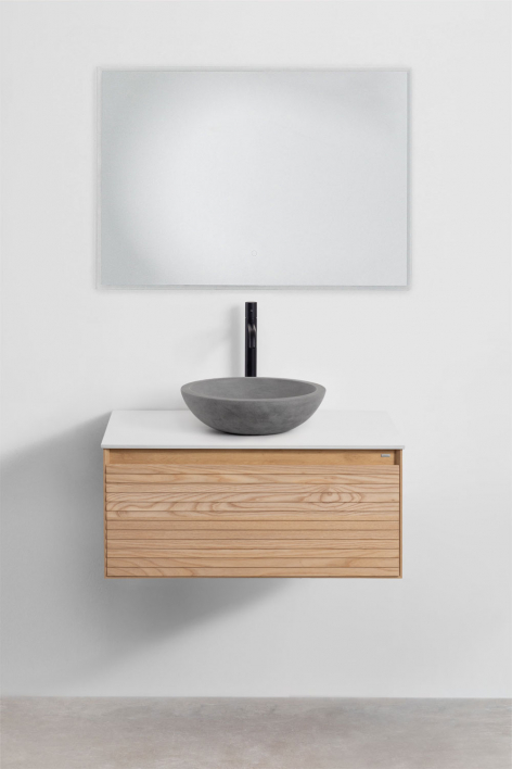 Set di mobili da bagno sospesi 80x50 cm in legno di frassino Tedrik - Marrone Frassino
