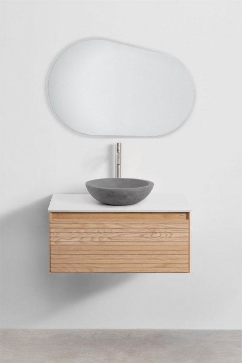 Set di mobili da bagno sospesi 80x50 cm in legno di frassino Tedrik - Marrone Frassino