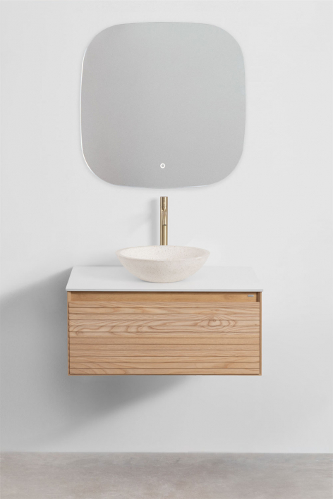 Set di mobili da bagno sospesi 80x50 cm in legno di frassino Tedrik - Marrone Frassino