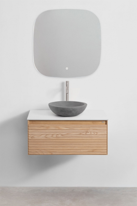 Set di mobili da bagno sospesi 80x50 cm in legno di frassino Tedrik - Marrone Frassino