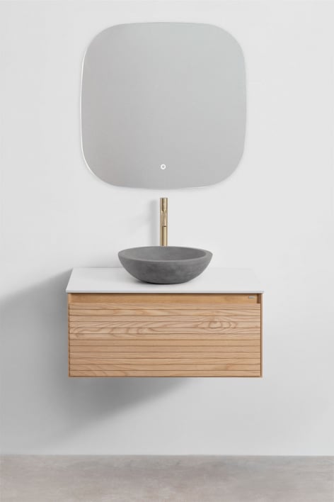 Set di mobili da bagno sospesi 80x50 cm in legno di frassino Tedrik - Marrone Frassino