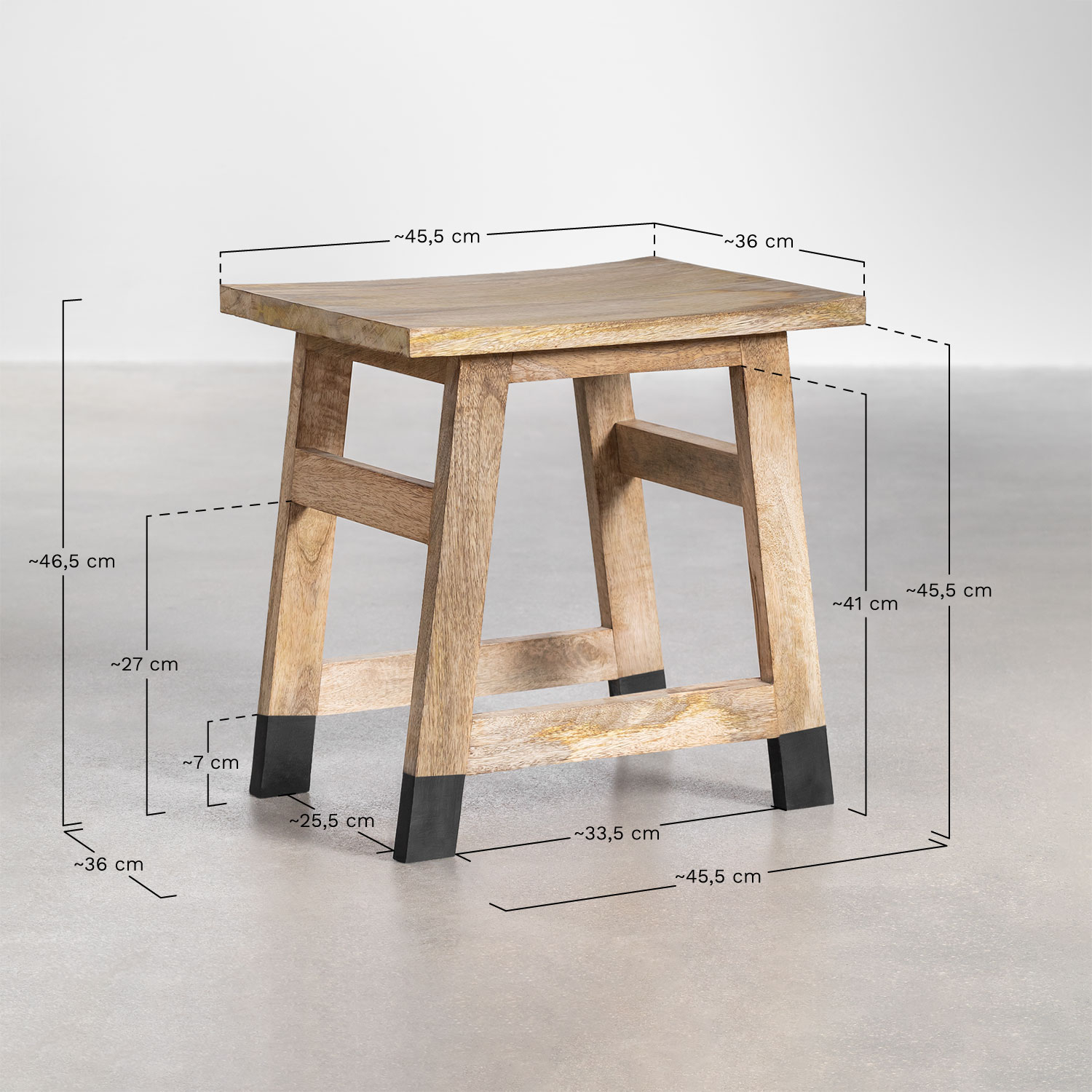 Confezione da 2 sgabelli bassi in legno di mango Pid, MISURE