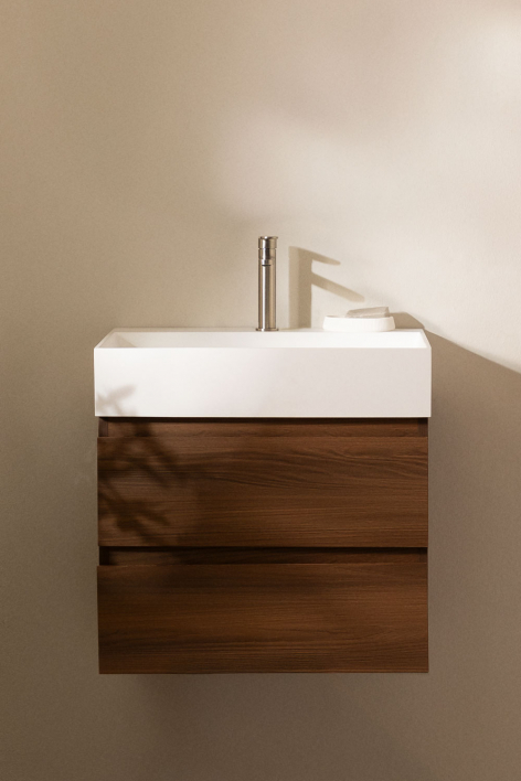 Set di mobili da bagno sospesi in legno e impiallacciatura di frassino con lavabo integrato Ona - Legno Scuro