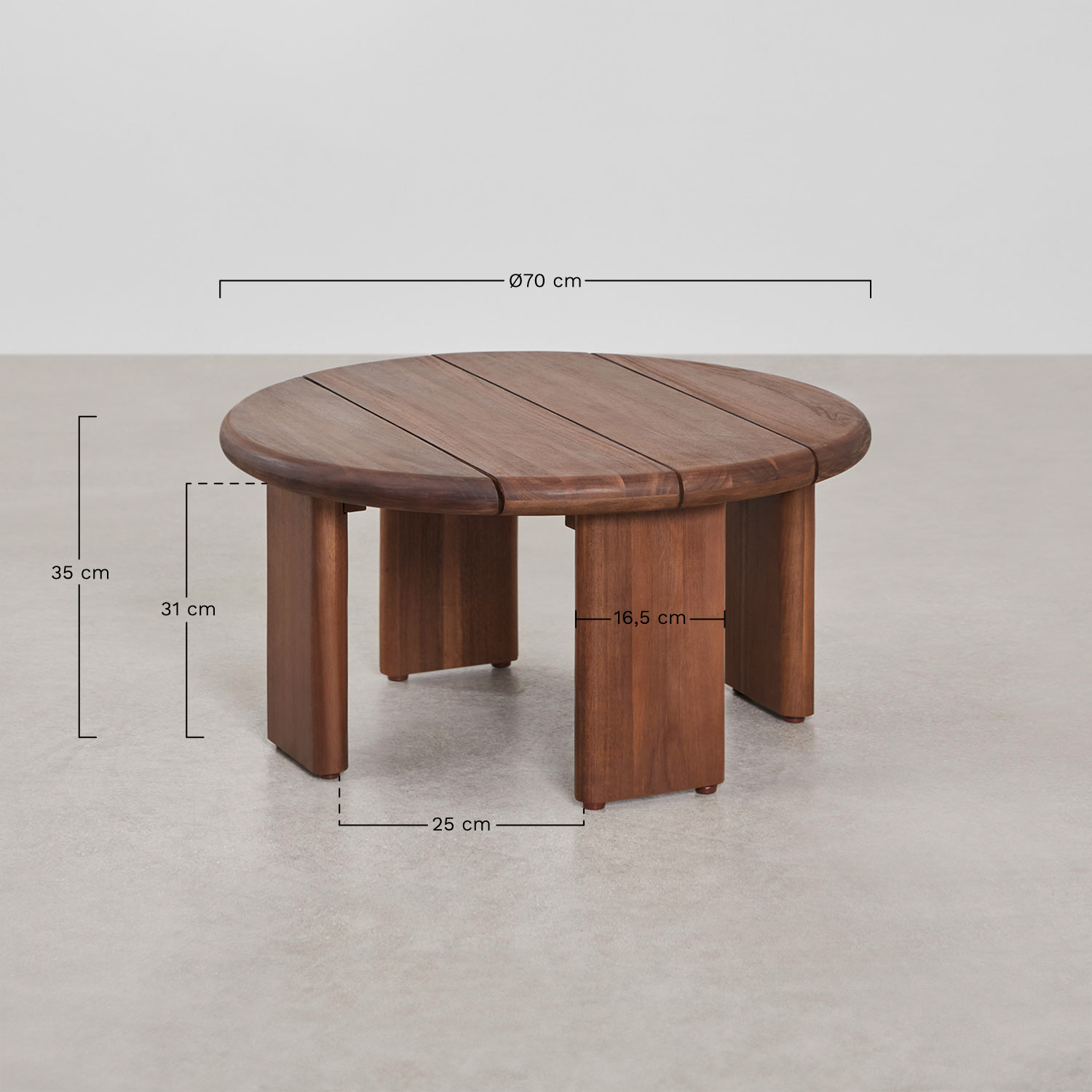 Set da soggiorno con 2 poltrone e 2 tavolini in rattan e legno di acacia Famara, MISURE