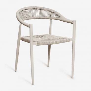 Confezione Da 4 Sedie Da Pranzo Impilabili Con Braccioli In Alluminio E Rattan Sintetico Amatria Tapioca Beige - Sklum
