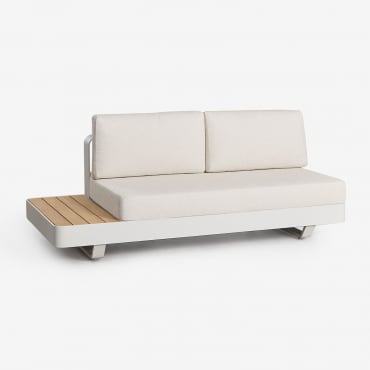 Divano Da Giardino Modulare 2 Posti In Alluminio Con Tavolino Laterale Sinistro In Legno Di Teak Yarilo Bouclé Colori Naturali - Sklum