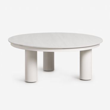 Tavolino Da Giardino Rotondo Ø80 Cm In Pietra Sinterizzata E Alluminio Umeko Bianco - Sklum