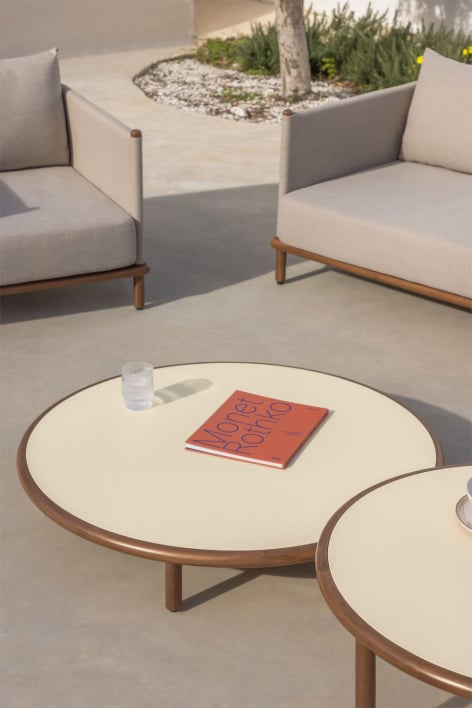 Tavolino da giardino rotondo in legno di acacia Olivia - Beige Semoline - Marrone acacia scuro