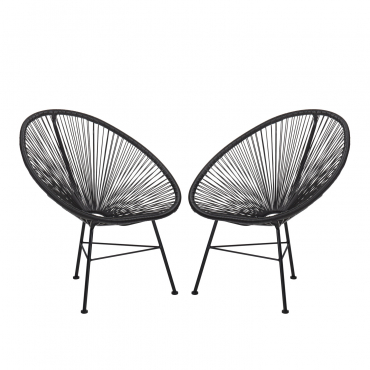 Confezione Da 2 Sedie Da Giardino In Acciaio E Vimini Sintetico New Acapulco Nero - Sklum
