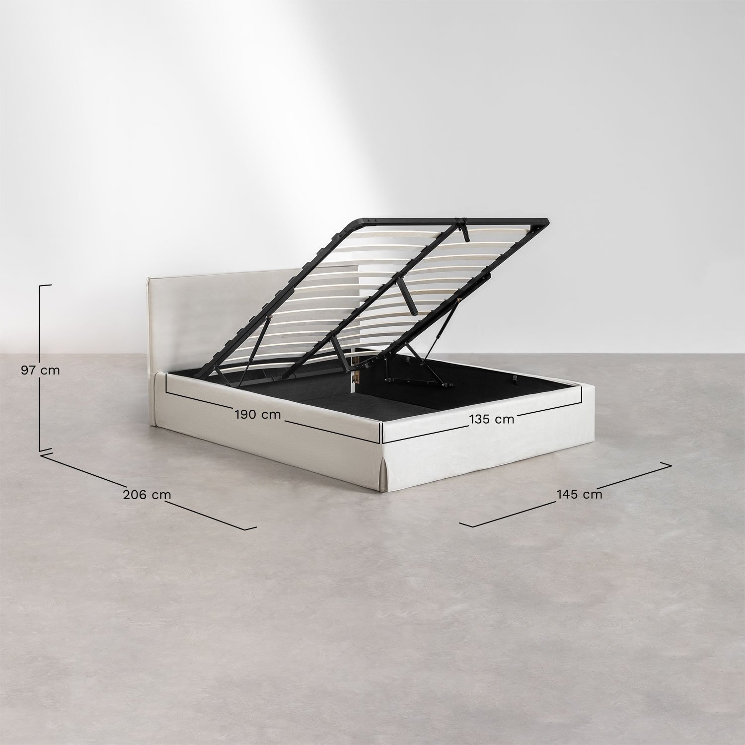 Letto con contenitore imbottito Lorea, MISURE