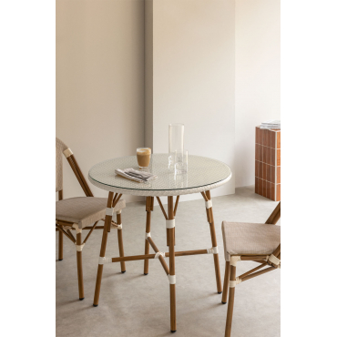 Tavolo Rotondo Con 2 Foglie E 2 Sedie Parson - 106,7 Cm, Lino Beige E