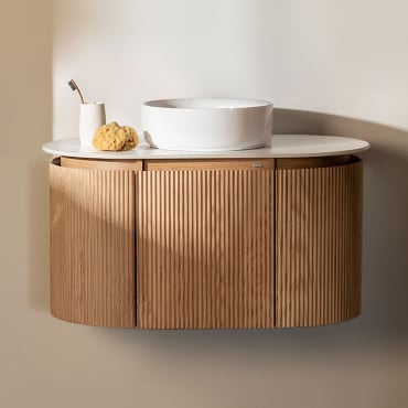 Set Di Mobili Da Bagno In Legno Carsone Legno Naturale & Senza Unità Ausiliaria & Ceramica Rotonda Bianca Ø40 Cm Lenka & Senza Specchio - Sklum