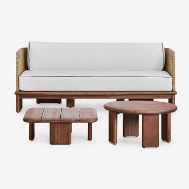 Set Da Giardino Con Divano 3 Posti E 2 Tavolini In Rattan E Legno Di Acacia Famara Acacia Marrone - Sklum