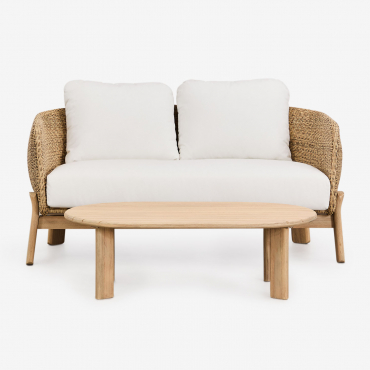 Set Da Giardino Leilan Con Divano A 2 Posti E Tavolino In Legno Di Acacia E Rattan Acacia Marrone Chiaro - Sklum