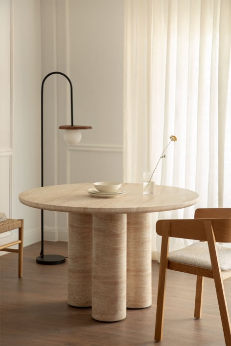 Tavolo da pranzo rotondo Ø120 cm in cemento effetto travertino Lourdes