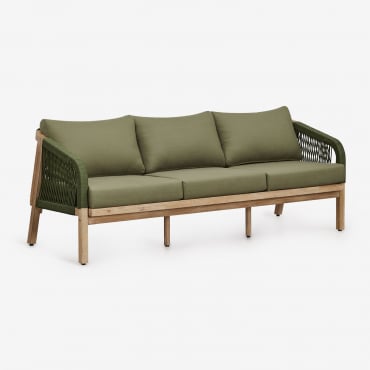 Divano Da Giardino 3 Posti In Legno Di Acacia Dubai Verde Militare Chiaro & Acacia Rustica Marrone - Sklum