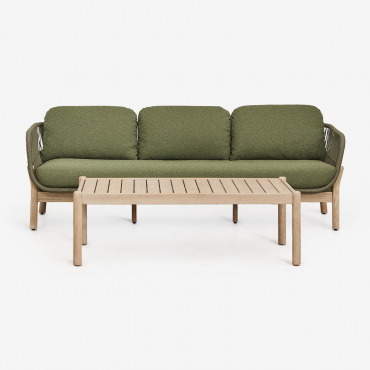 Set Da Giardino Con Divano A 3 Posti E Tavolino Rettangolare 120x60 Cm In Alluminio E Legno Di Acacia Karvia Bouclé Verde Salvia - Sklum