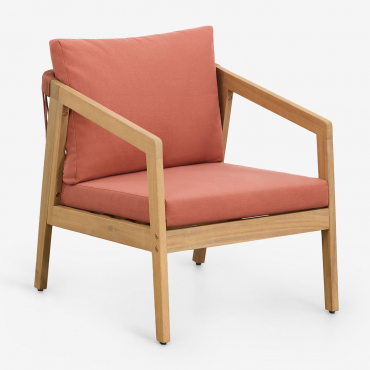 Confezione Da 2 Sedie Da Giardino In Legno Di Acacia E Corda Intrecciata Kaela Tessuto Tetto Rosso - Sklum