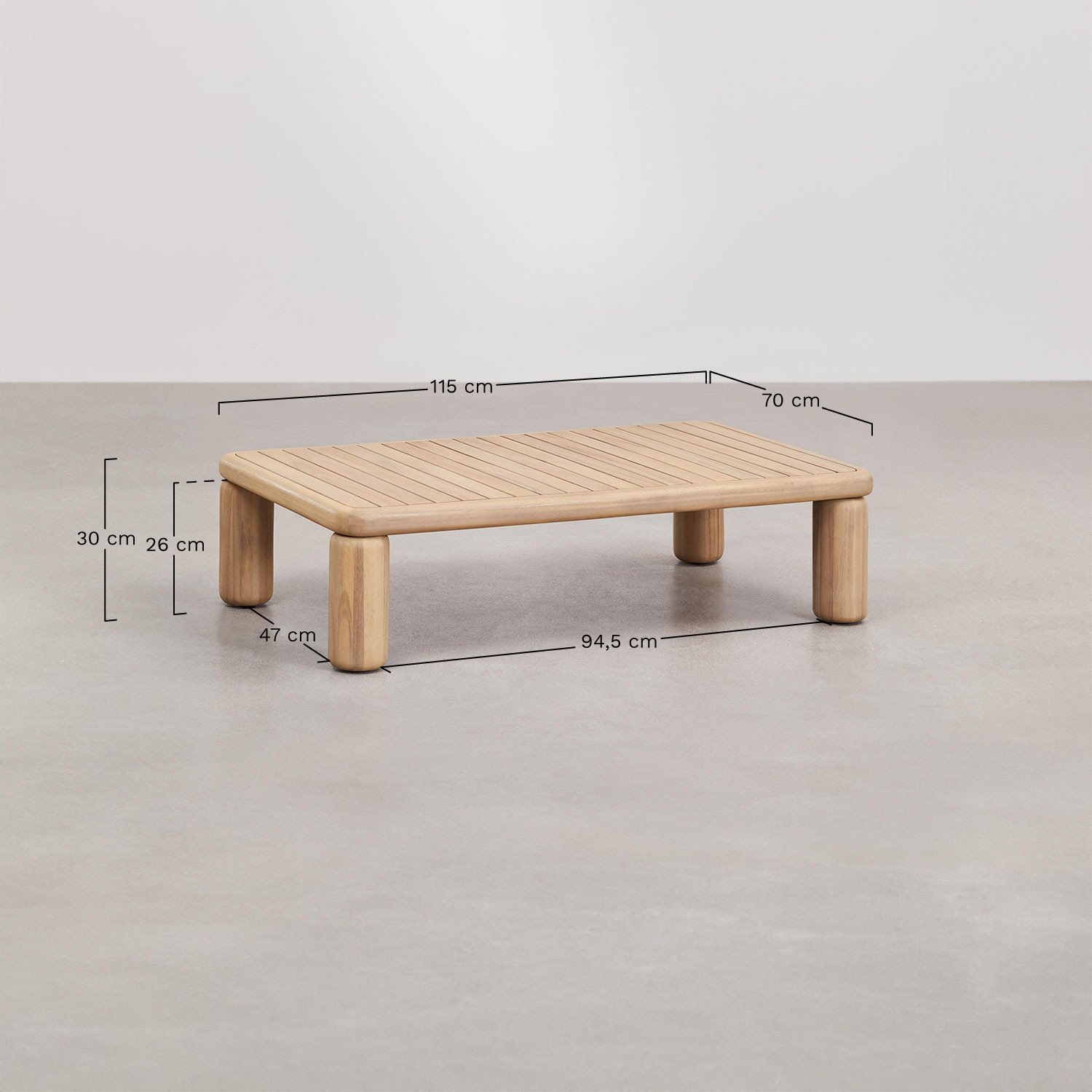 Set da giardino con divano 2 posti, 2 poltrone e tavolino in legno di acacia 125x80 cm Ioanis, MISURE