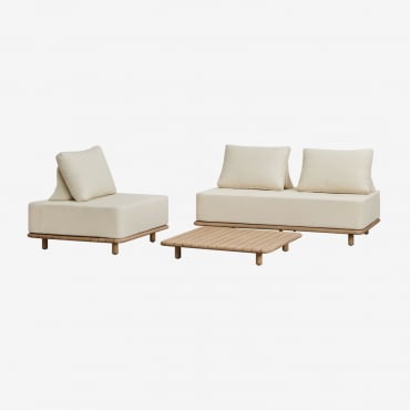 Set Da Salotto Con Divano A 2 Posti, Poltrona E Tavolino 95x95 Cm In Acacia Portet Gardenia Bianco - Sklum