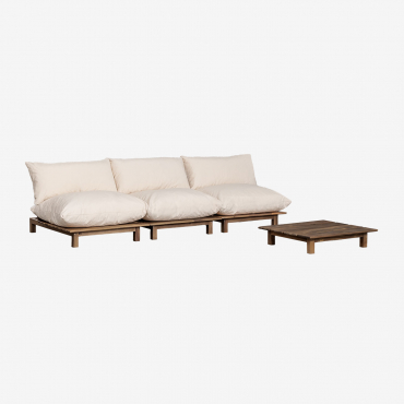 Brina Divano Reclinabile Modulare Da Giardino In 3 Pezzi Con Tavolino In Legno Di Acacia Beige Crema - Sklum