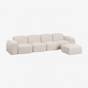 Divano Componibile Bastian 4 Pezzi E Pouf Tessuto Di Ciniglia Spessa Bianco - Sklum