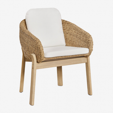 Sedie Da Pranzo Leilan In Legno Di Acacia E Rattan Sintetico Con Braccioli, Set Da 2 Acacia Marrone - Sklum