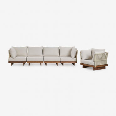 Set Da Giardino Con Divano Modulare A 4 Pezzi Con 2 Poltrone Angolari E Poltrona In Legno Di Acacia Dailin Acacia Marrone - Sklum