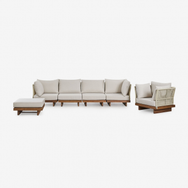 Set Da Giardino Con Divano Modulare A 4 Pezzi Con 2 Poltrone Angolari, Poltrona E Pouf In Legno Di Acacia Dailin Acacia Marrone - Sklum