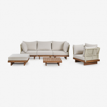 Set Di Divani Da Giardino Modulari Dailin Da 3 Pezzi Con 2 Sedie Angolari, Tavolino, Poltrona E Pouf In Legno Di Acacia Acacia Marrone - Sklum