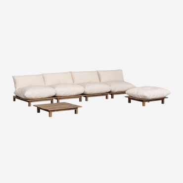 Set Da Giardino Con Divano Modulare Reclinabile A 4 Pezzi, Tavolino E Pouf In Legno Di Acacia Brina Beige Crema - Sklum