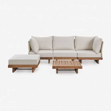 Set Di Divani Modulari Dailin Da 3 Pezzi Con 2 Poltrone Angolari, Tavolino E Pouf In Legno Di Acacia Acacia Marrone - Sklum