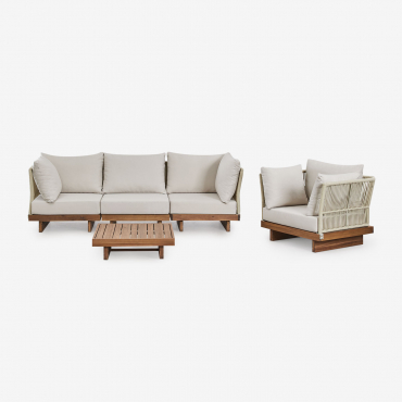 Set Di Divani Da Giardino Modulari Dailin Da 3 Pezzi Con 2 Sedie Angolari, Tavolino E Poltrona In Legno Di Acacia Acacia Marrone - Sklum
