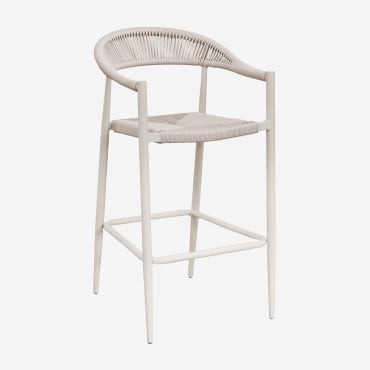Confezione Da 2 Sgabelli Alti Da Giardino In Alluminio E Corda Intrecciata Amatria Tapioca Beige - Sklum