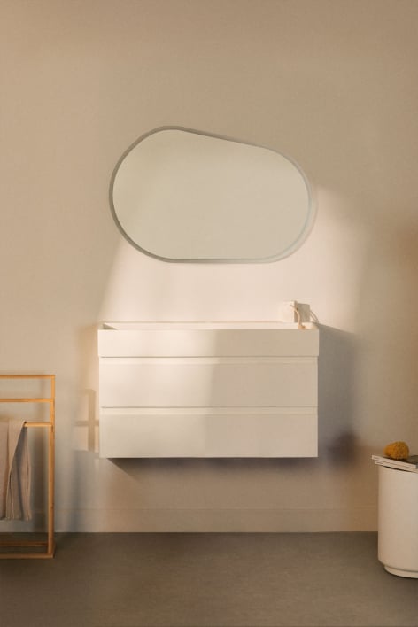 Set di mobili da bagno sospesi in legno e impiallacciatura di frassino con lavabo integrato Ona - Bianco